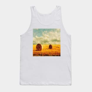 Autumn Farm landscape country wheat fields hay bales Tank Top